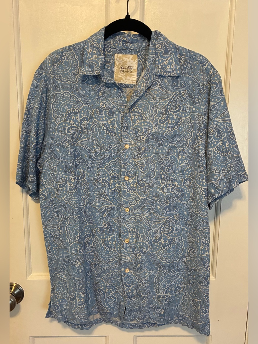 Tasso Elba Blue Paisley Short-Sleeve Button-Down Shirt